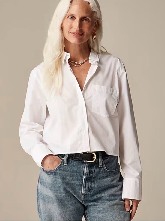 J. Crew Tops - NWT JCrew Cropped Button Up Shirt Size 0 White Regenerative Cotton $118 CD020